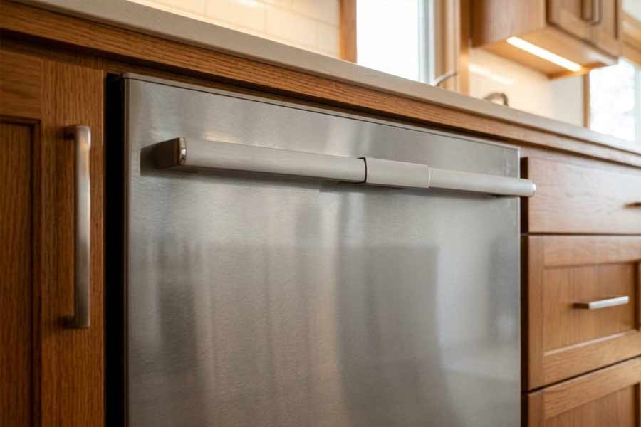 stainless-steel-panel-warm-wood-kitchen stainless steel panel warm wood kitchen