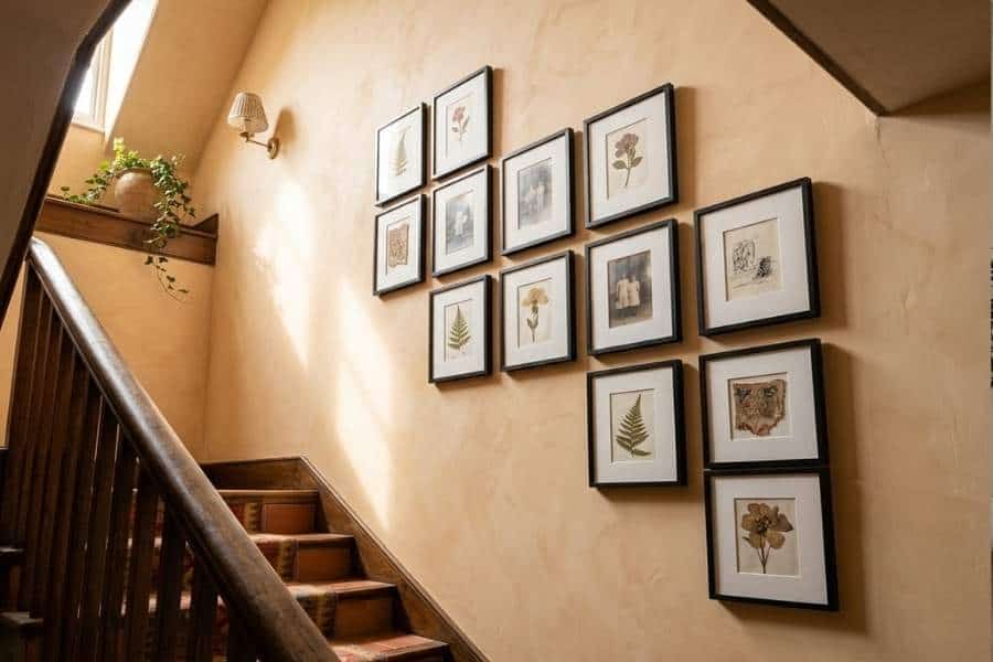 sunlit stairwell gallery grid warm plaster