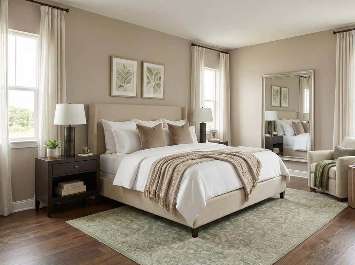 sw balanced beige in primary bedroom