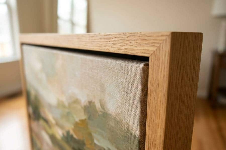 textured canvas oak frame detail