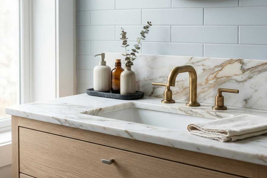 veined stone bridges brass cool tile