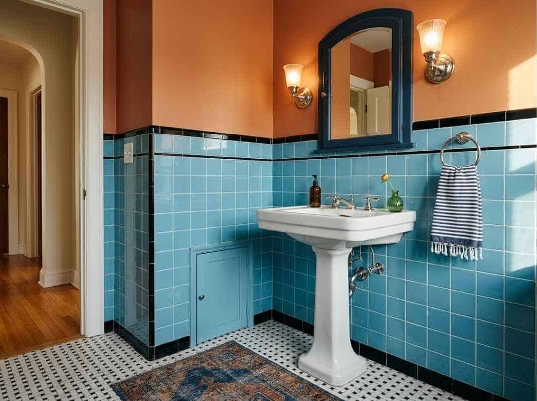 vintage-pedestal-sink-blue-tile-bathroom vintage pedestal sink blue tile bathroom