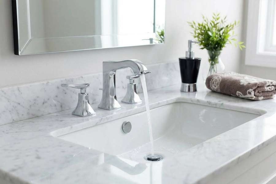 water in new sink and faucet